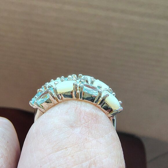 Sterling Silver Blue Topaz & Opal Ring • Oval Gemstones • New with Tag - Picture 4 of 12